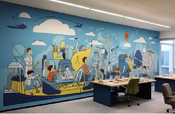 建湖办公室墙绘的特点。